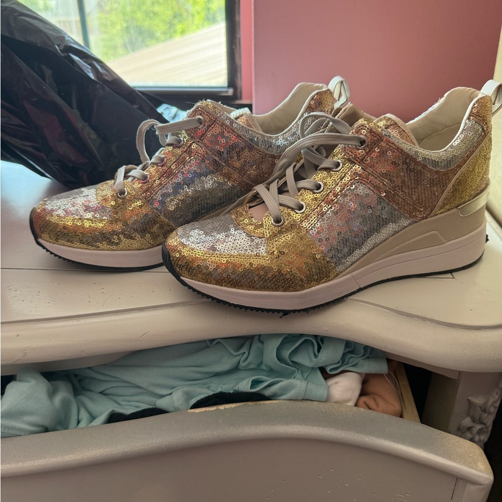 Michael Kors Gold Metallic Sneakers with Sporty Design